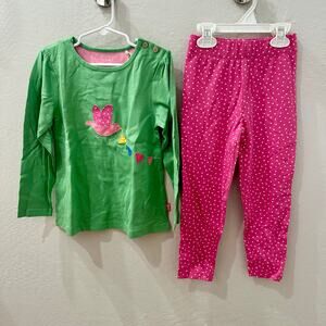 NWT Kite Green Appliqué Bird Long Sleeve Shirt & Pink Polka Dot Leggings Outfit